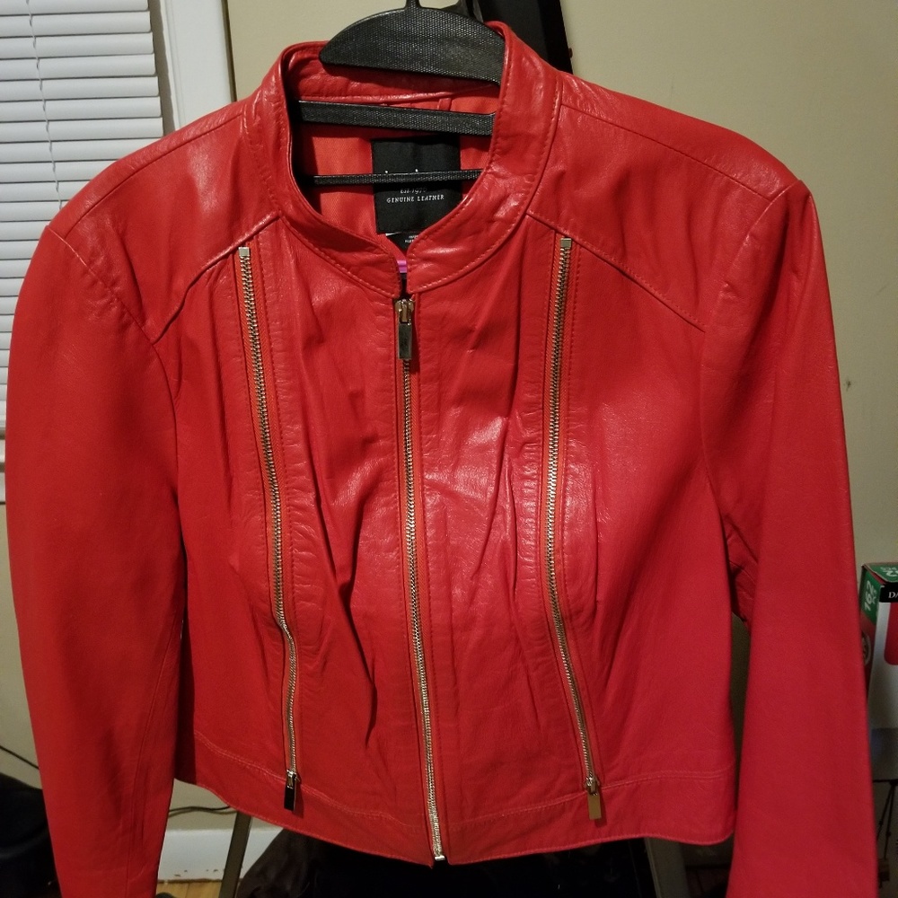 BEBE RED LEATHER MOTO JACKET